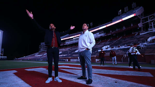 Mississippi State athletic director Zac Selmon Jeff Lebby and new head football coach Jeff Lebby at Davis Wade Stadium