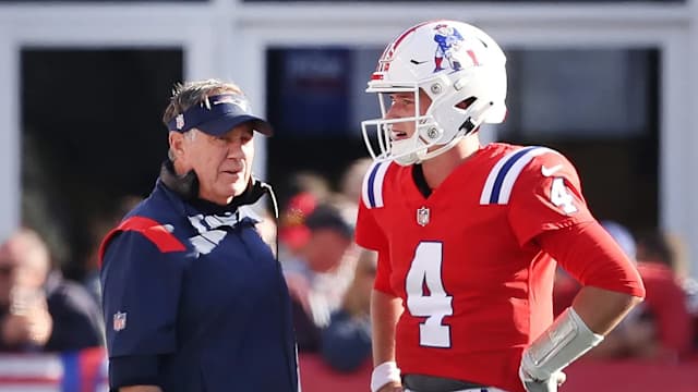 New England Patriots coach Bill Belichick, QB Bailey Zappe