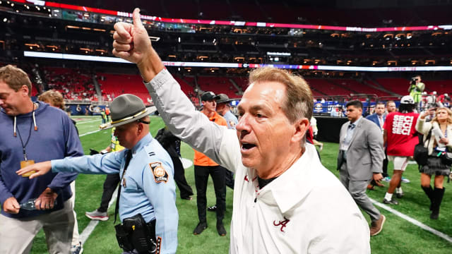 Alabama Crimson Tide head coach Nick Saban leaves the field after defeating the Georgia Bulldogs in the SEC Championship at Mercedes-Benz Stadium.
