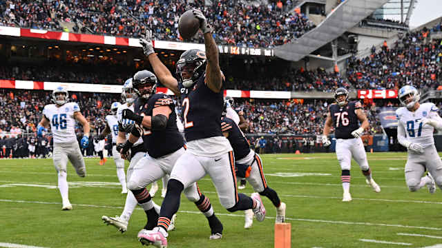 Chicago Bears wide receiver DJ Moore scores a touchdown against Detroit Lions.