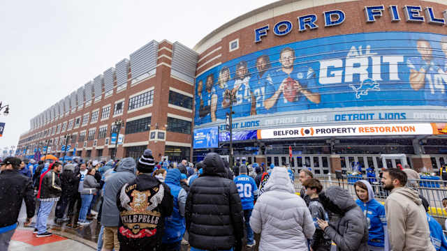 Detroit Lions fans outside of Ford Field.