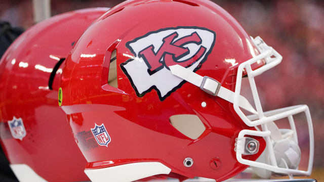 Dec 10, 2023; Kansas City, Missouri, USA; A general view of a Kansas City Chiefs helmet against the Buffalo Bills during the game at GEHA Field at Arrowhead Stadium. Mandatory Credit: Denny Medley-USA TODAY Sports  