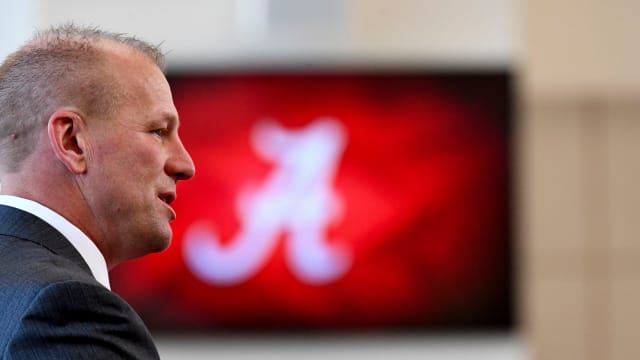 The University of Alabama introduced new head football coach Kalen DeBoer with a press conference at Bryant-Denny Stadium. DeBoer speaks during the press conference