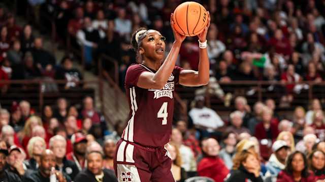 Mississippi State Bulldogs forward Jessika Carter (4) shoots against the South Carolina Gamecocks in the second half at Colonial Life Arena.