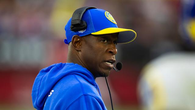 Nov 26, 2023; Glendale, Arizona, USA; Los Angeles Rams defensive coordinator Raheem Morris against the Arizona Cardinals at State Farm Stadium.