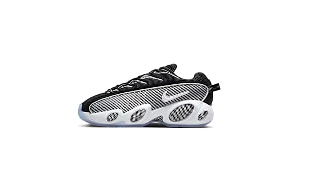 Side view of Drake's black and white Nike sneaker.