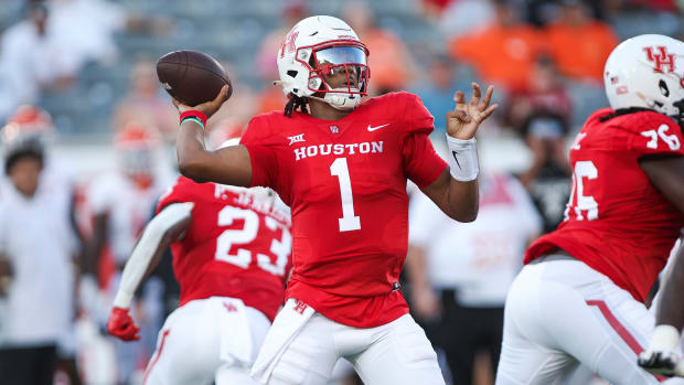 Houston Cougars quarterback Donovan Smith (1) attempts a pass during the first quarter against the Sam Houston State Bearkats at TDECU Stadium.