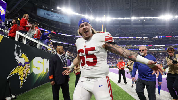 Former New York Giants offensive lineman Nick Gates spoke to media about his decision to join the Washington Commanders.