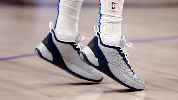 Grey and black Jordan Luka 1 shoes.