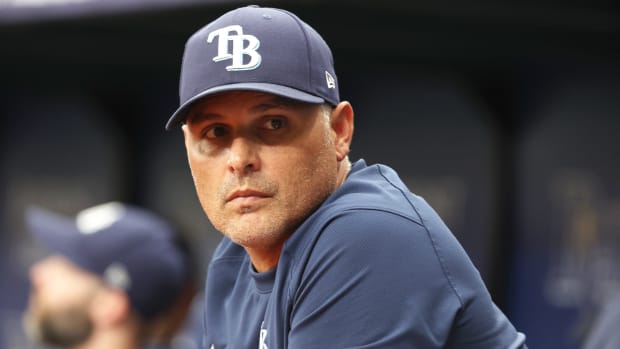 Jul 26, 2023; St. Petersburg, Florida, USA; Tampa Bay Rays manager Kevin Cash (16) looks on during the sixth inning against the Miami Marlins at Tropicana Field. Mandatory Credit: Kim Klement-USA TODAY Sports