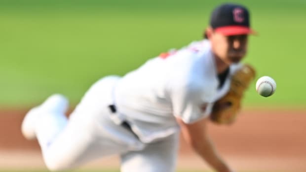 Jun 6, 2023; Cleveland, Ohio, USA; Cleveland Guardians starting pitcher Shane Bieber (57) throws a pitch during the first inning against the Boston Red Sox at Progressive Field. Mandatory Credit: Ken Blaze-USA TODAY Sports