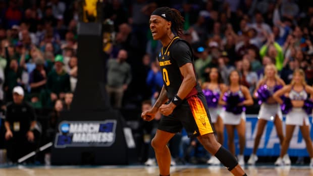 Arizona State Sun Devils guard DJ Horne reacts after a play.
