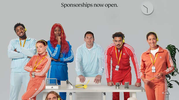 View of Adidas athletes wearing headsets.