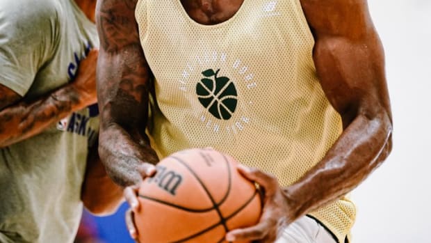 Los Angeles Clippers forward Kawhi Leonard worked out in an Aime Leon Dore x New Balance basketball jersey.