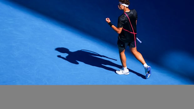 Ben Shelton celebrates during the 2024 Australian Open.