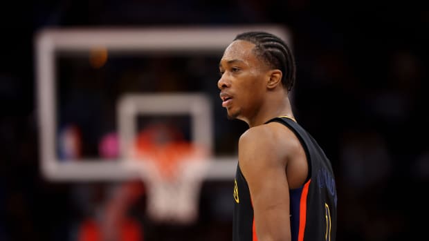 Mar 28, 2023; Houston, TX, USA; West forward Ron Holland (1) during the McDonald's All American Boy's high school basketball game at Toyota Center. Mandatory Credit: Mark J. Rebilas-USA TODAY Sports
