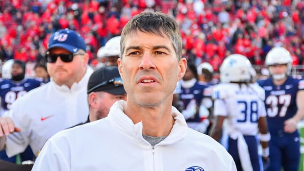 Liberty Flames head coach Jamey Chadwell after the game at Williams Stadium.