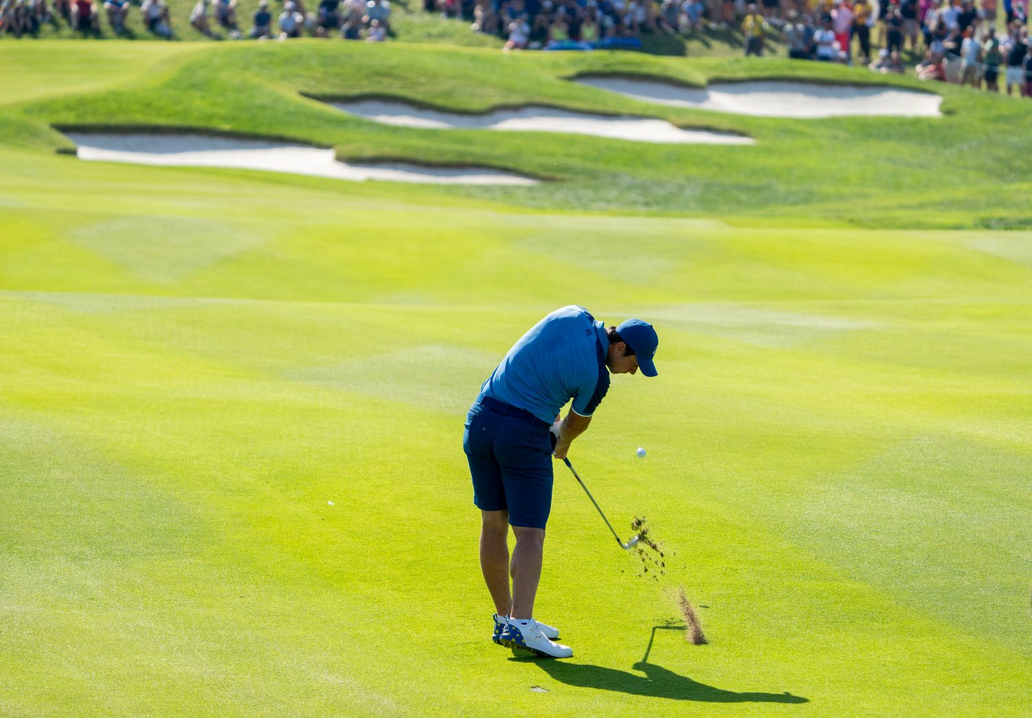 September 27, 2023; Rome, ITA; Team Europe golfer Viktor Hovland hits his fairway shot on the 15th hole during a practice day for the Ryder Cup golf competition at Marco Simone Golf and Country Club. Mandatory Credit: Kyle Terada-USA TODAY Sports