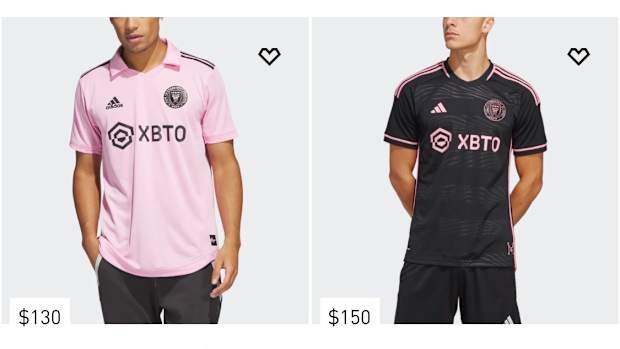 View of Inter Miami CF's black and pink adidas jerseys.