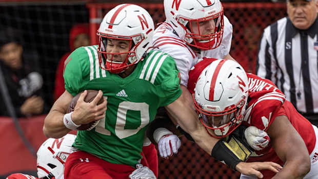 Heinrich Haarberg 2023-04-15 Nebraska football spring scrimmage No. 2 recrop new