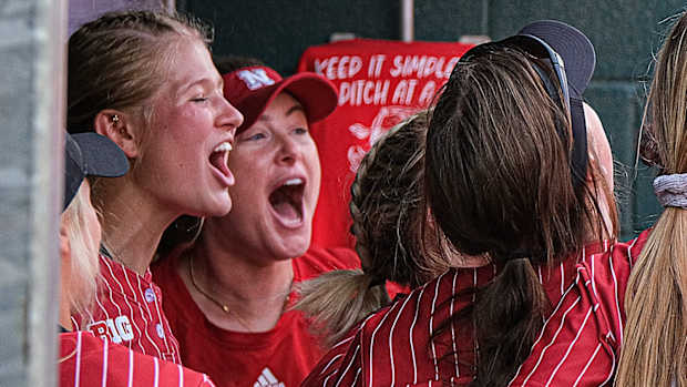 Nebraska softball dugout 2022 Big Ten Tournament