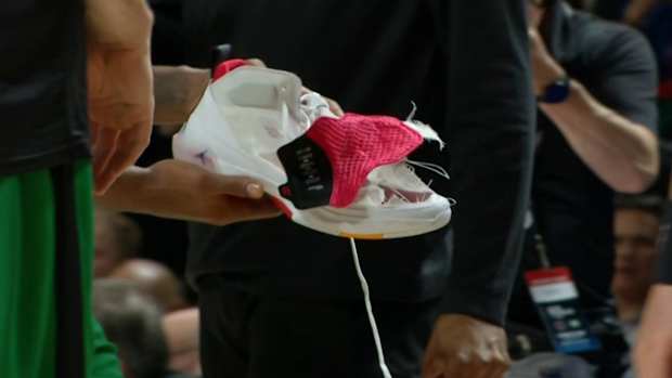Broken Air Jordan shoe.