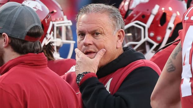 Razorbacks coach Sam Pittman on sidelines against Missouri on Saturday