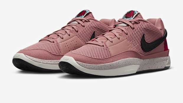 Side view of Ja Morant's red and black Nike sneakers.