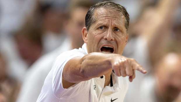 Razorbacks coach Eric Musselman on floor against Duke