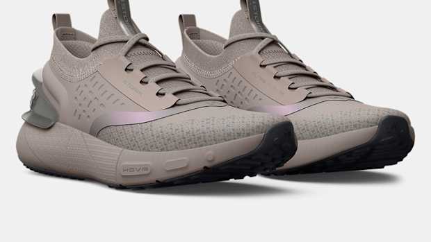 Tan Under Armour running shoes.