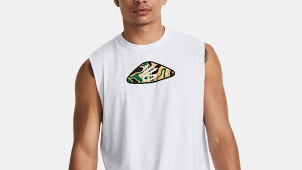 White and green Curry Brand sleeveless shirt.