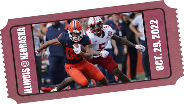 2022 Nebraska-Illinois football ticket illustration angled