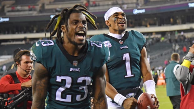 Chauncey Gardner-Johnson and Jalen Hurts celebrate a 26017 win over the Cowboys in Week 6