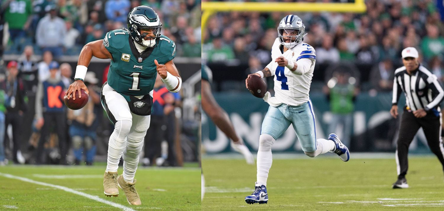 Philadelphia Eagles quarterback Jalen Hurts and Dallas Cowboys quarterback Dak Prescott.