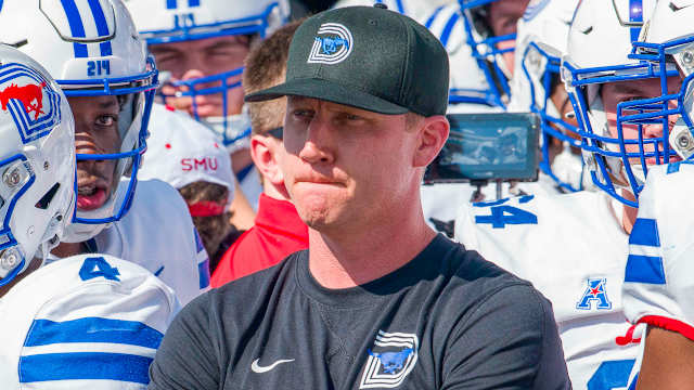 Mustangs coach Rhett Lashlee during loss to TCU Horned Frogs on Saturday