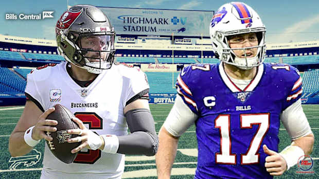 Tampa Bay Buccaneers quarterback Baker Mayfield and Buffalo Bills quarterback Josh Allen.
