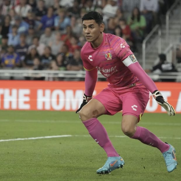 Aug 10, 2022; Saint Paul, MN, USA; Liga MX goalkeeper Oscar Ustari (5) of CF Pachuca defends during the 2022 MLS All-Star Game at Allianz Field. Mandatory Credit: Kirby Lee-USA TODAY Sports