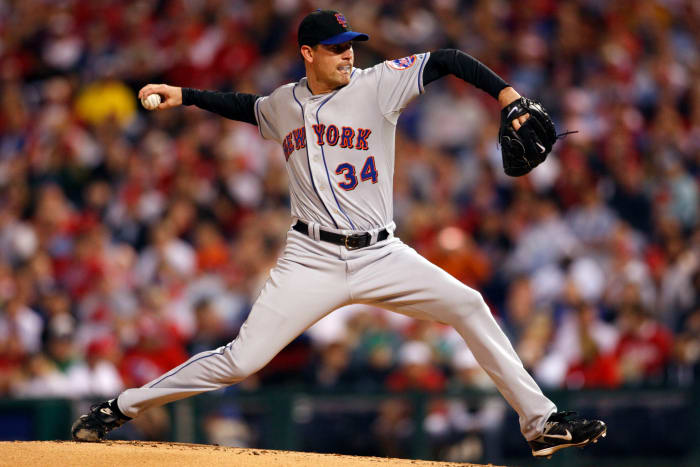 Apr 20, 2008; Philadelphia, PA, USA; New York Mets pitcher Mike Pelfrey (34) delivers to the plate in the first inning against the Philadelphia Phillies at Citizens Bank Park in Philadelphia, PA. Mandatory Credit: Howard Smith-USA TODAY Sports  