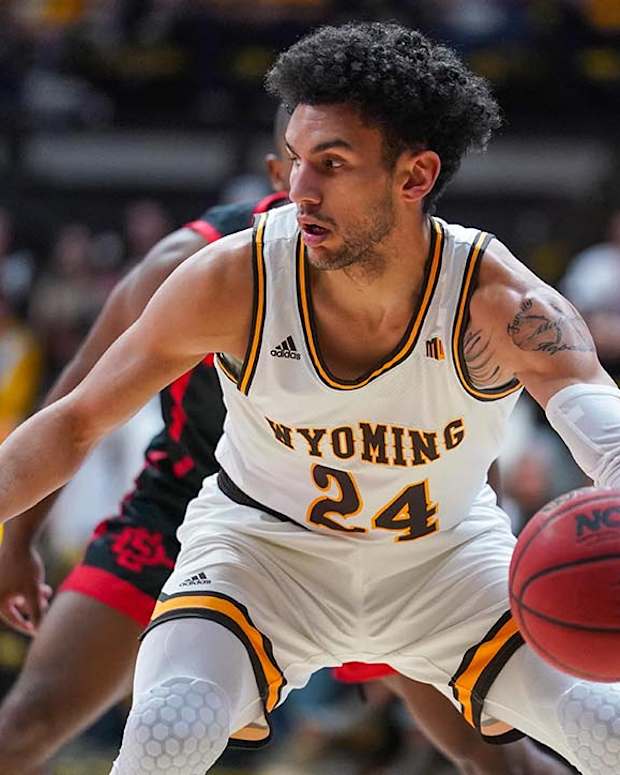 Wyoming Cowboys guard Hunter Maldonado (24) controls the ball against the San Diego State Aztecs during the first half at Arena-Auditorium.