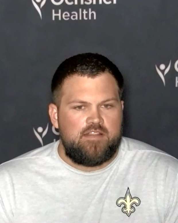 Saints RT Ryan Ramczyk talks with media
