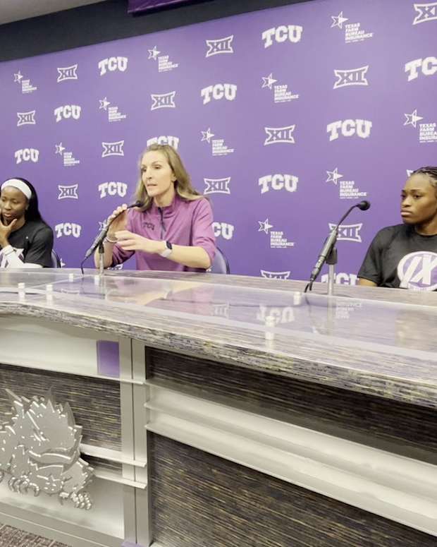 WATCH! TCU WBB Head Coach Raegan Pebley, players Tomi Taiwo and Lucy
