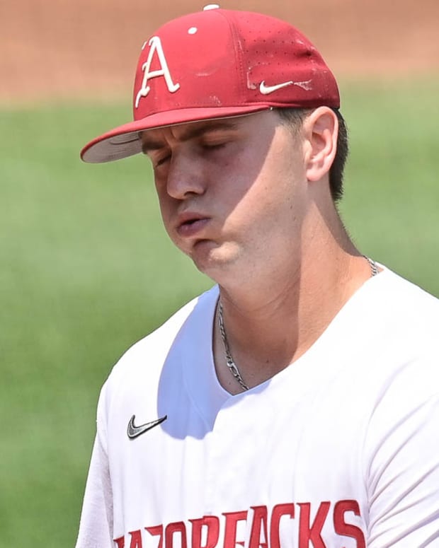 Razorbacks pitcher Will McEntire on the mound against Santa Clara on Friday