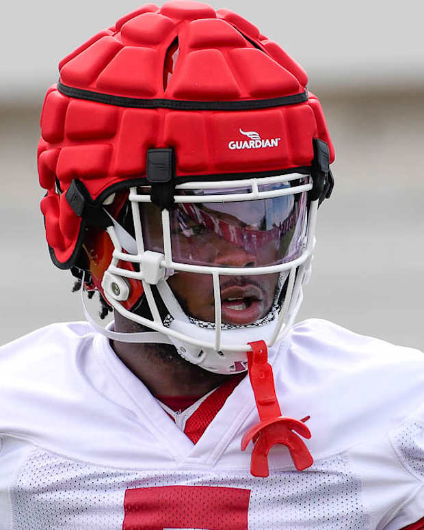 Razorbacks Raheim "Rocket" Sanders during Saturday morning's practice