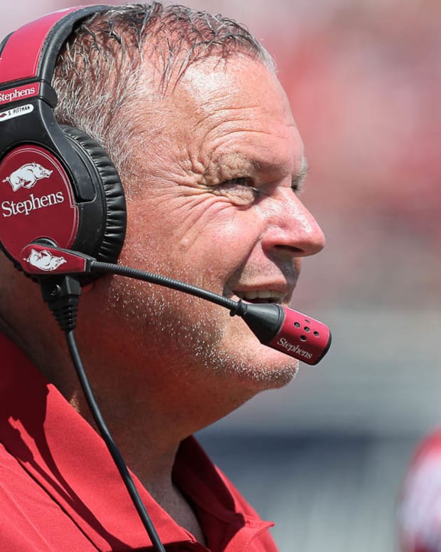 Razorbacks coach Sam Pittman during game with Western Carolina in Little Rock