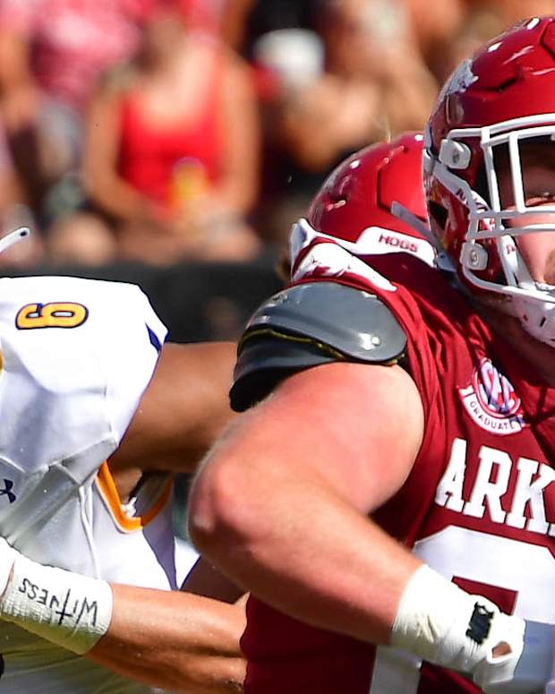 Razorbacks center Brady Latham against Kent State on Saturday