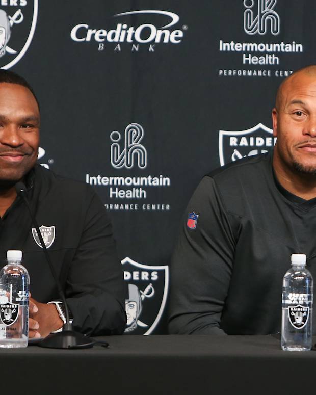 Las Vegas Raiders Interim General Manager Champ Kelly and Interim Head Coach Antonio Pierce