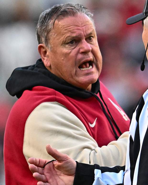 Razorbacks coach Sam Pittman during game with Missouri