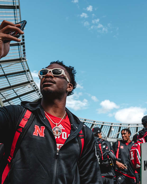 Nebraska football team at stadium in Dublin, Ireland 1