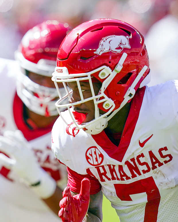 Razorbacks Rashod Dubinion looking for running room against Alabama