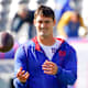 New York Giants quarterback Daniel Jones warms up before the Giants face the Los Angeles Rams at MetLife Stadium on Sunday, Oct. 17, 2021, in East Rutherford.